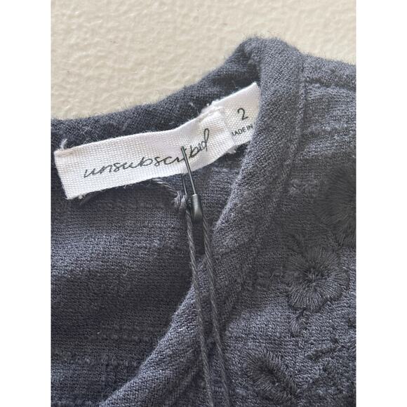 Unsubscribed Women Size 2 Black Smocked Peplum Floral Boho Sleeve Short Blouse - Picture 3 of 13